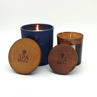 Vente en gros, bonne qualité, couvercle en bois de luxe personnalisé avec anneau en silicone pour pot de bougie en verre, décoration de la maison