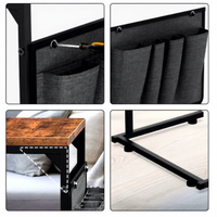 Table basse en forme de C avec station de charge, hauteur réglable, sac de rangement en métal pour salon, chambre à coucher, brun rustique