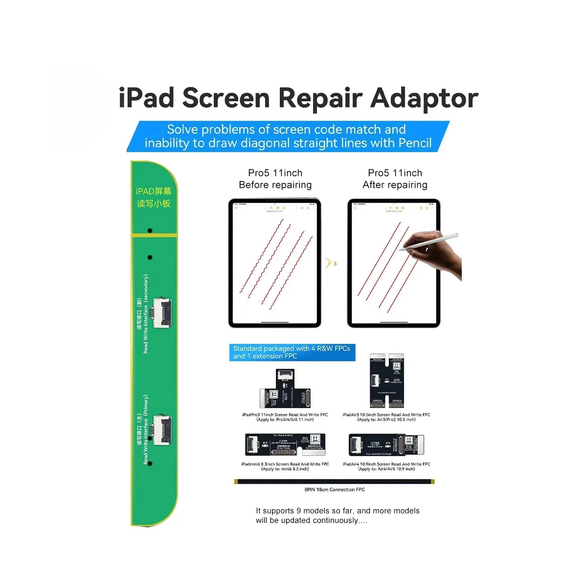 Jcid V1S lập trình viên chuyên nghiệp JC iPad sửa chữa màn hình Bộ chuyển đổi giải mã màn hình phù hợp với bút chì không có khả năng vẽ đường thẳng chéo