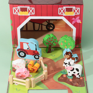 Jouets en blocs de construction en bois pour enfants d'âge préscolaire, blocs de construction cognitifs, thème de la ville, du <span class=keywords><strong>zoo</strong></span> et de la ferme, boîte en papier pour enfants - Product Image 3