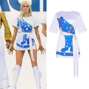 Robe de cosplay Star's Edge Abba des années 70, T-shirt Agnetha Anni bleu jaune, costume - Product Image 3