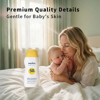Crème solaire organique OEM SPF50+ PA+++ imperméable sans parfum pour la peau sensible des bébés, protection large spectre UVA/UVB douce