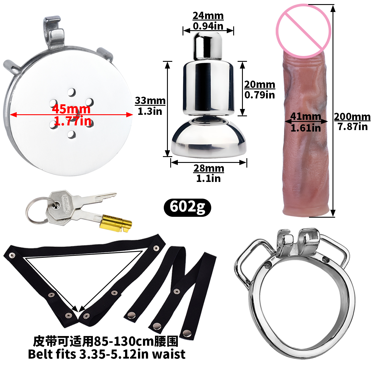 anneau incurvé + pénis taille L + ceinture noire