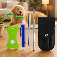 Kit de suppression des tiques 6-en-1, pinces en acier inoxydable et crochets pour tiques avec étui en cuir pour chiens, chats et humains