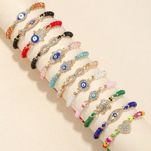 12Pcs Handmade Crystal <b>Bead</b> <b>Bracelet</b> for Women Sea Turtle Fatima Hand Blue Devil's Eye Diamond Fine Rope <b>Charm</b> <b>Bracelet</b> - Product Image 1
