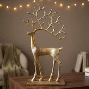 Sculpture de renne en métal doré, décoration de Noël, ornement artistique fait main pour comptoir de fête - Product Image 2