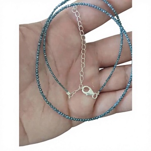 Perles Rondelles Facettées en Diamant Bleu Naturel Qualité AAA 1,8-2,4 mm, Fil de 16 Pouces en Argent Sterling Plaqué Or 18K pour Bijoux Fins - Product Image 3