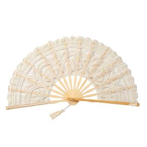 Elegante Abanico Plegable de Encaje de Algodón - Borlas de Bambú y Seda Vintage, Personalizado para Regalos de Boda, Fiesta y Baile - Product Image 1