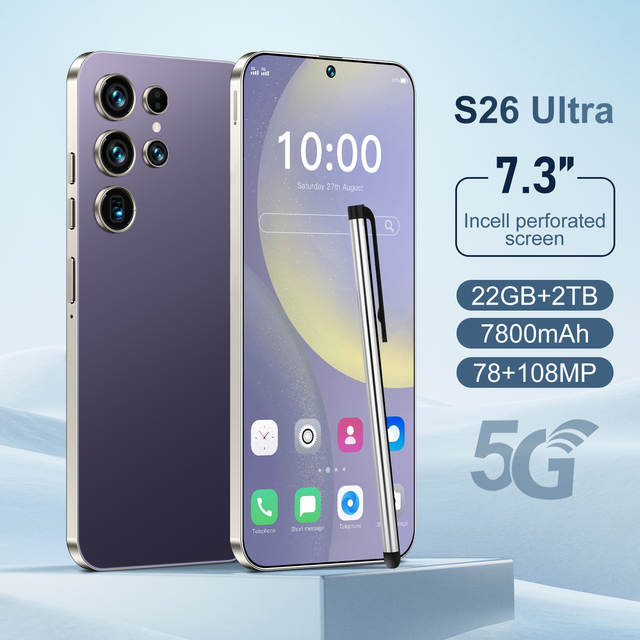 S26 Ultra 7.3 Inch 5g Smartphone Unlocked Dual Sim 72+108mp Hd 100w Quick For Gaming 72+108mp