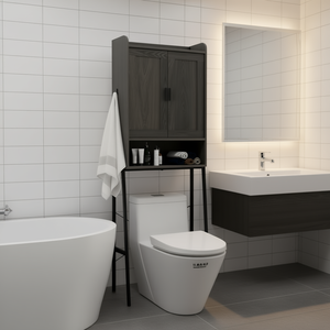 Meuble de rangement pour salle de bain à poser au-dessus des toilettes, double porte, 24 pouces de large, en bois, organisateur de salle de bain, étagère autoportante pour gagner de la place - Product Image 2