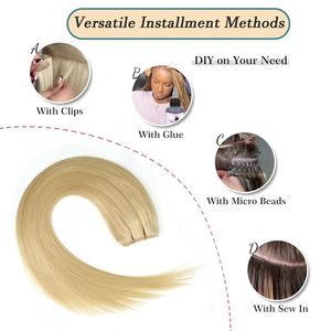 ผมแท้แบบขายส่ง Genius Weft สีบลอนด์น้ำผึ้ง แบบมัดผมชนิดมองไม่เห็นรอยต่อ ซุปเปอร์ดับเบิ้ลดรอน Genius Weft ต่อผม - Product Image 4
