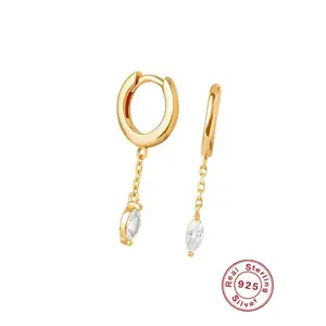 Wholesale Fashion 925 Sterling Silver Cz Huggie dangle Hoops Charms Earring set Zircon Gold Plated Jewelry earing