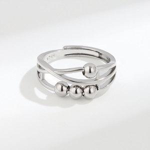 Anillos artesanales vintage giratorios lisos con cuentas, ajustables, de cobre chapado en plata, joyería para aliviar la ansiedad para mujeres - Product Image 4