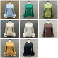 Pulls en laine de couleur unie légers Jancoco en vente flash, pulls en laine tricotés pour femmes à col rond avec poignets en fourrure de renard véritable