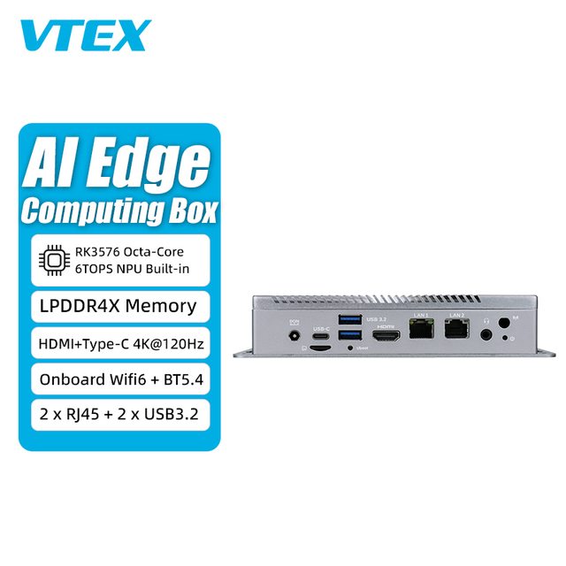 6 Tops NPU Ai Edge Computer Rockchip RK3576 Platform LPDDR4X RAM WiFi 6 BT 5.4 Type-C RJ45 Rapid Response Ai Edge Computing Box