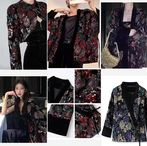 Mùa Đông 100% Polyester Nặng Nhung Sequin Thêu Vải Vải Sang Trọng Cho Quần Áo Và Trang Trí Nội Thất Vải - Product Image 6