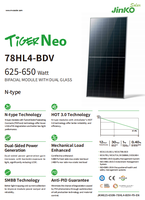 Pengiriman Cepat Jinko Tiger Neo 78hl4-bdv 625-650 Watt Modul Bifacial Tipe N Kaca Ganda Panel Surya Jinko