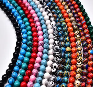 合成绿松石松石圆珠松绳DIY制作珠宝15英寸不同颜色供选择