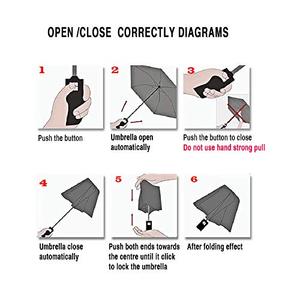 Parapluie pliant compact moderne en pongee, format voyage, ouverture et fermeture automatiques, 3 sections, cadeaux d'affaires - Product Image 4