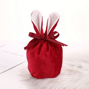 Sacs en flanelle créatifs à oreilles de lapin pour mariage, pochettes décoratives en velours avec cordon pour bonbons et bijoux - Product Image 1