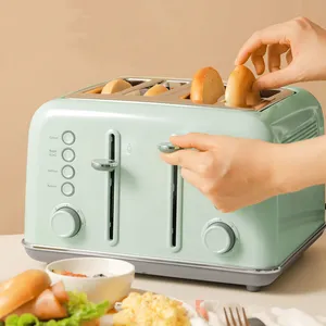 Retro Roestvrij Staal Hoge Efficiency 4 Plakjes Elektrische Smart Sandwich Brood Broodrooster