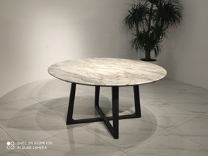 Italiaanse Luxe Restaurant Meubilair 8-zits Eettafel Set Houten Poten Marmeren Ronde Eettafel Met Roterende Draaitafel - Product Image 5