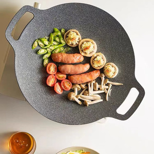 Korean Style Grill Pan Round Double Ear Cast Iron Durable For Indoor Outdoor Use With Portable Gas Stoves And Induction Cookers - Product Image 1