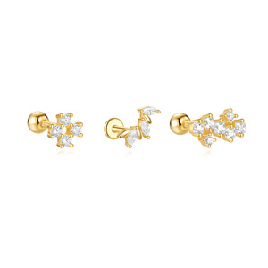 Nouvelles boucles d'oreilles clous en argent S925 plaqué or, motif fleur simple avec zircon, petites et mignonnes - Product Image 1