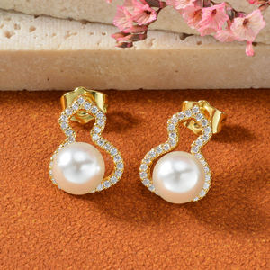 Pendientes de Diseño Floral de Moda al por Mayor, Chapados en Oro de 18k, con Perlas de Imitación y Circonitas, para Bodas, Compromisos y Fiestas - Product Image 2