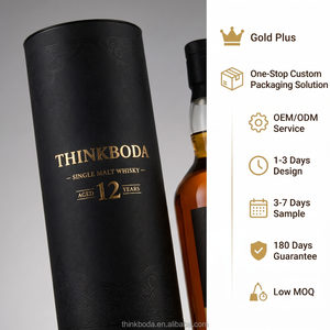 Scatola Cilindrica in Cartone Rigido Nero Opaco con Stampa in Lamina d'Oro per Confezione di Whisky Single Malt di Lusso - Product Image 1