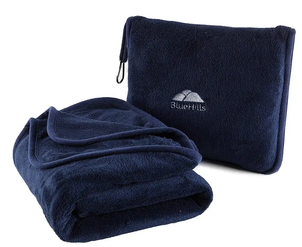 Flanel hangat nyaman lipat portabel, Set selimut dan bantal perjalanan dengan Logo kustom