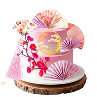 Éventail pliant rouge en acier inoxydable motif fleur de prunier, ensemble de 9 pièces de style traditionnel, ornement festif vintage à insérer pour gâteau d'anniversaire