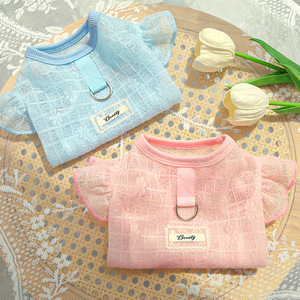 Pet Mesh Vest Lace Flutter Sleeve Top <b>For</b> Dogs <b>Cats</b> Ultra Lightweight Breathable Summer <b>Clothes</b> Pink Blue - Product Image 2
