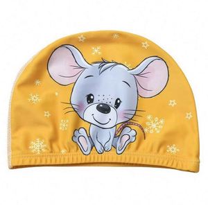 Bonnet de bain en nylon coloré bleu rose jaune pour enfants, dessin animé amusant, logo personnalisé 2024 - Product Image 2