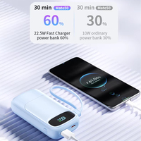 Batterie externe PD30W 10000mAh avec câble Type C intégré, écran LED, charge rapide SCP22.5W, portable, voyage, vente en gros, OEM