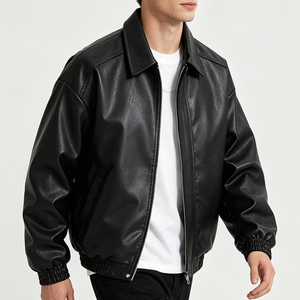 Giacca in Pelle PU Personalizzata OEM di Alta Qualità, Stile Motociclistico con Zip e Goffratura per Uomo - Product Image 2