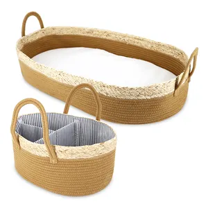 Hot Sales Corn husk cotton rope baby changing basket plant woven with Pad