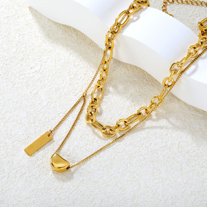 Collar minimalista con colgante de doble cadena, cadena de clavícula geométrica con forma de corazón de aleación de zinc para mujer, accesorio de joyería de moda - Product Image 2