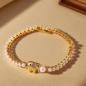 18K <b>Gold</b> Plated and Brass Zircon Embedded Design UGood Business Occasion Pearl <b>Bracelet</b> Chic Work Accessory - Product Image 2
