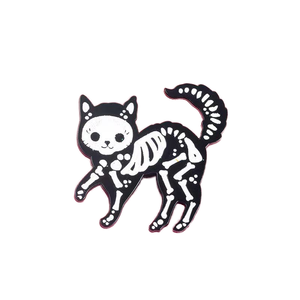 Broche en émail personnalisée en alliage, motif chat squelette effrayant à paillettes, accessoire cadeau, badge créatif, souvenir et objet décoratif - Product Image 1
