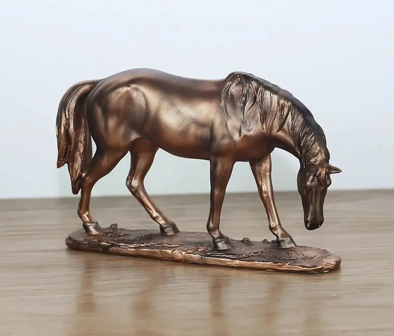 販促用レジンブラックブロンズ中型テーブルトップ装飾ウォーキングジャンプ馬の像彫刻クラフトフィギュアモデル