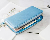 Portofolio Kulit Pebble A5 dengan Resleting, Logo Embos, Dompet Kartu Kulit PU