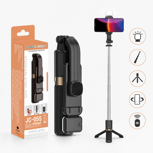 Trípode Compacto JC-05S con Palo Selfie y Luz LED de Relleno, Empuñadura de Acero Inoxidable con Ranura Recta de 745 mm - Product Image 3