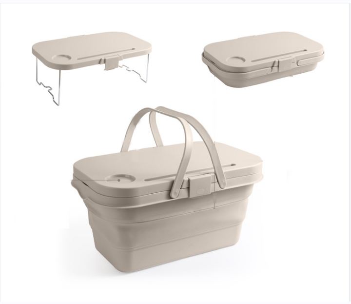 Outdoor Camping Folding Picnic Basket Table with Lid and Handle