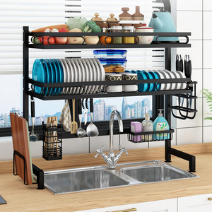 Escurridor de Platos de Acero Inoxidable de Doble Nivel, Montado en la Pared, Moderno, con 2 Porta Cubiertos, <span class=keywords><strong>Ajustable</strong></span>, <span class=keywords><strong>para</strong></span> <span class=keywords><strong>Baño</strong></span> - Product Image 1