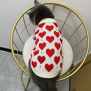 Suéter de Lana Tejido para Mascotas, Ropa para Perros Pequeños y Gatos, Estampado de Corazón Grande, Estilo de Dibujos Animados a Rayas, para el Día de San Valentín, Invierno y Primavera - Product Image 4