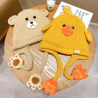 Chapeau tricoté pour enfants, dessin animé, hiver, garçons et filles, chaud et en velours, protection des oreilles, chapeau tricoté mignon pour bébé