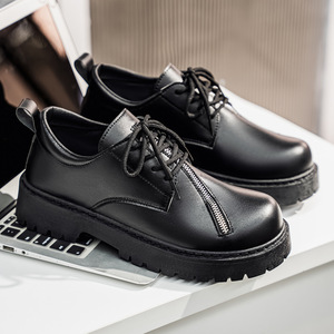 2026 New Spring Men's Business Leather Shoes Zipper Design Thick Sole Elevator Shoes Wear-resistant Formal Shoes - Product Image 1