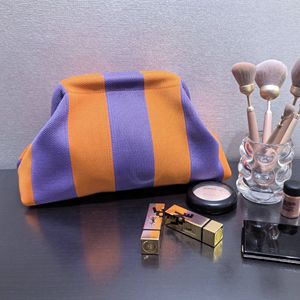 Color Block Stripe Knit Dumpling Bag <b>Summer</b> Vacation Women Clutch Bag Striped Woven Cosmetic Makeup Pouch <b>Handbag</b> - Product Image 5