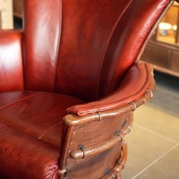Fauteuil d'appoint vintage en bois massif courbé avec revêtement en cuir pleine fleur, chaise longue individuelle rétro pour bureau